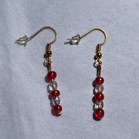 Red and Clear Beaded Dangling Earrings