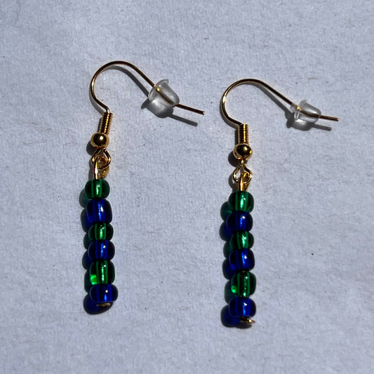 green and blue dangling earrings