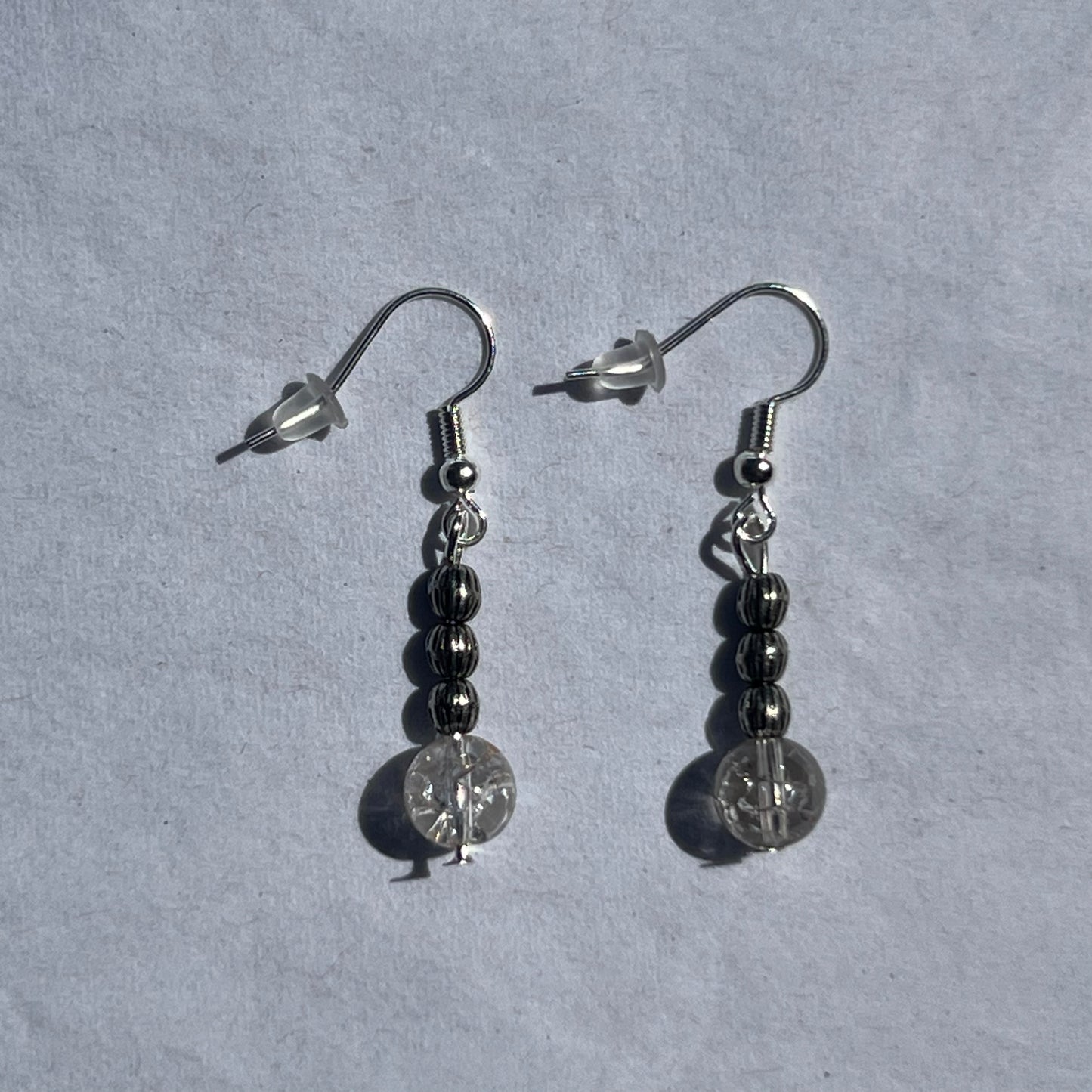 silver earrings with silver and clear beads