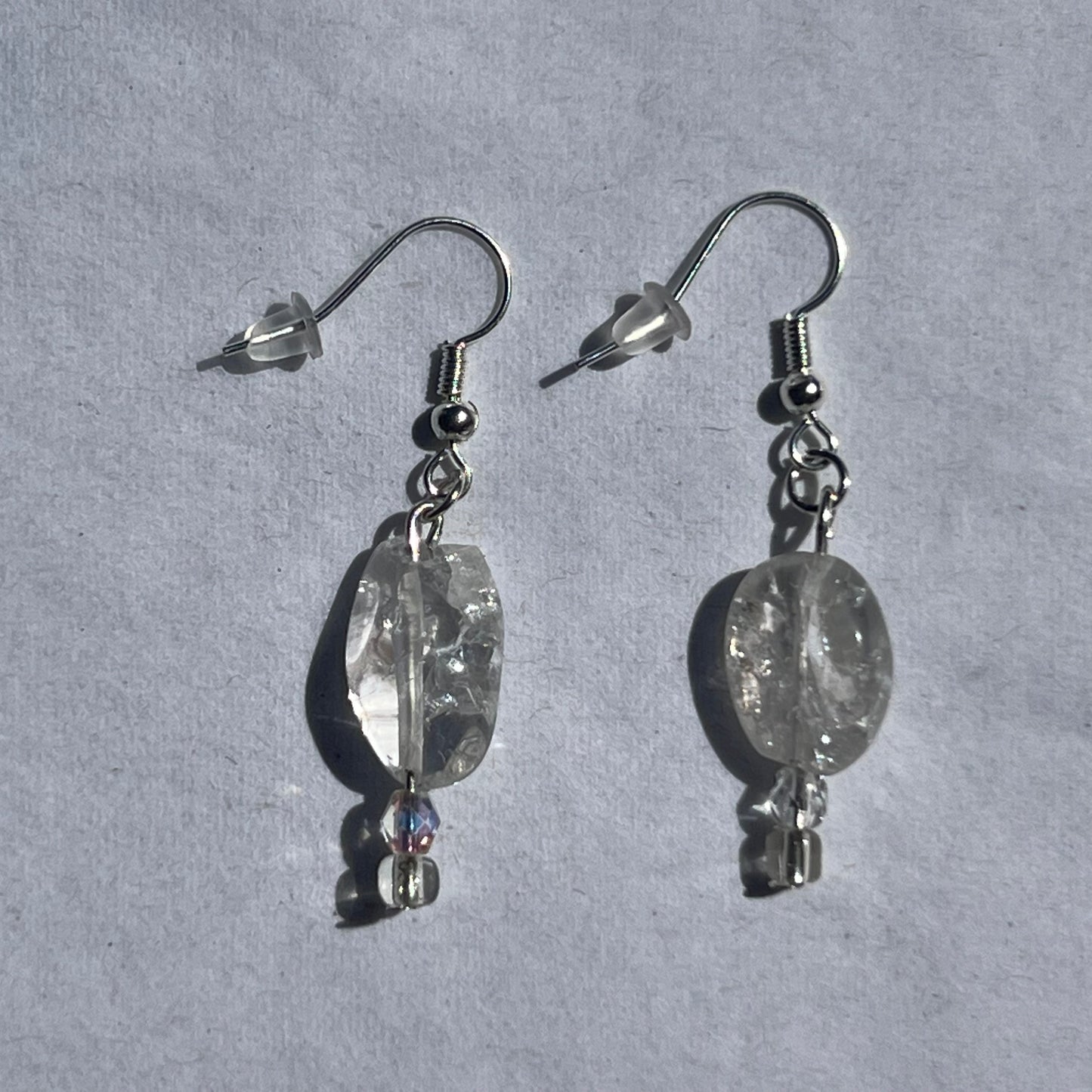 silver earnings with clear beads