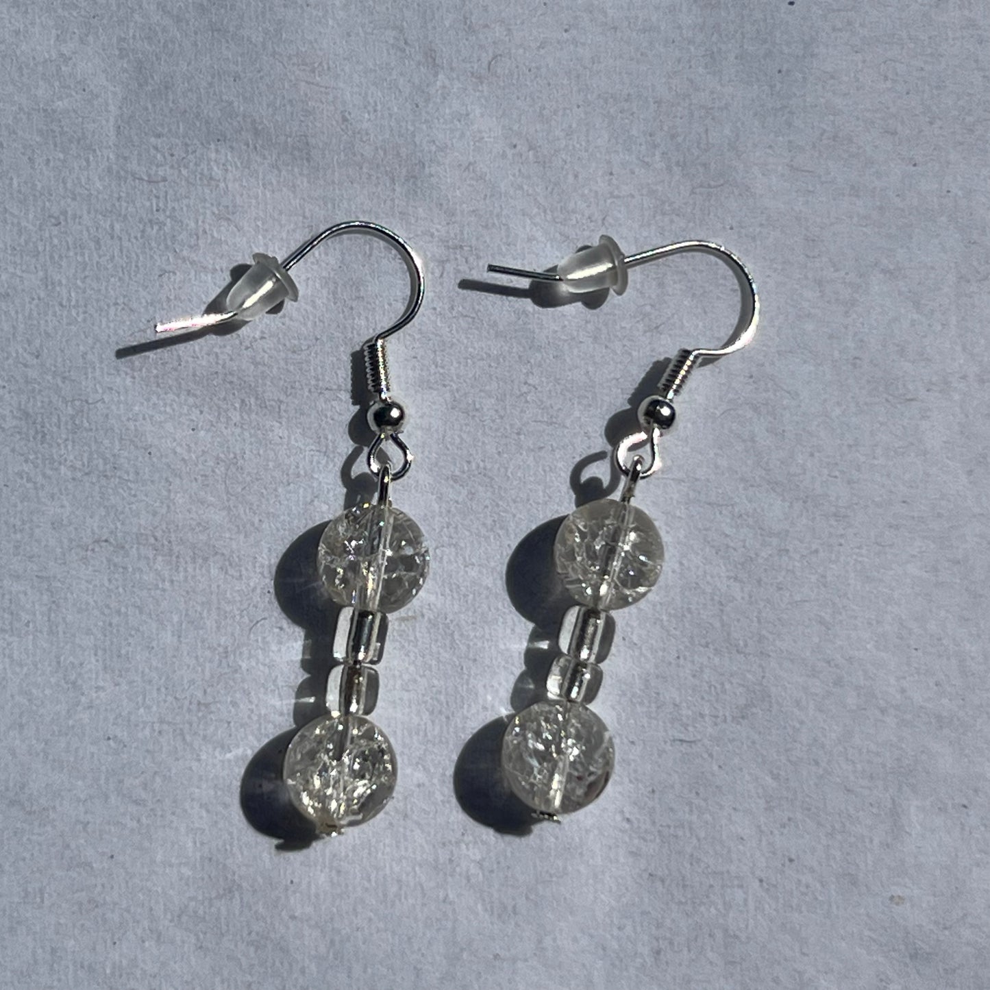 silver earrings with clear beads