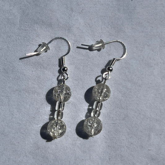 silver earrings with clear beads