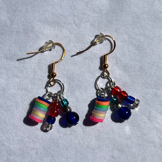 gold earrings with multicolored beads