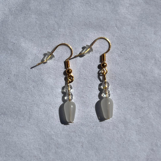 gold earrings with clear beads